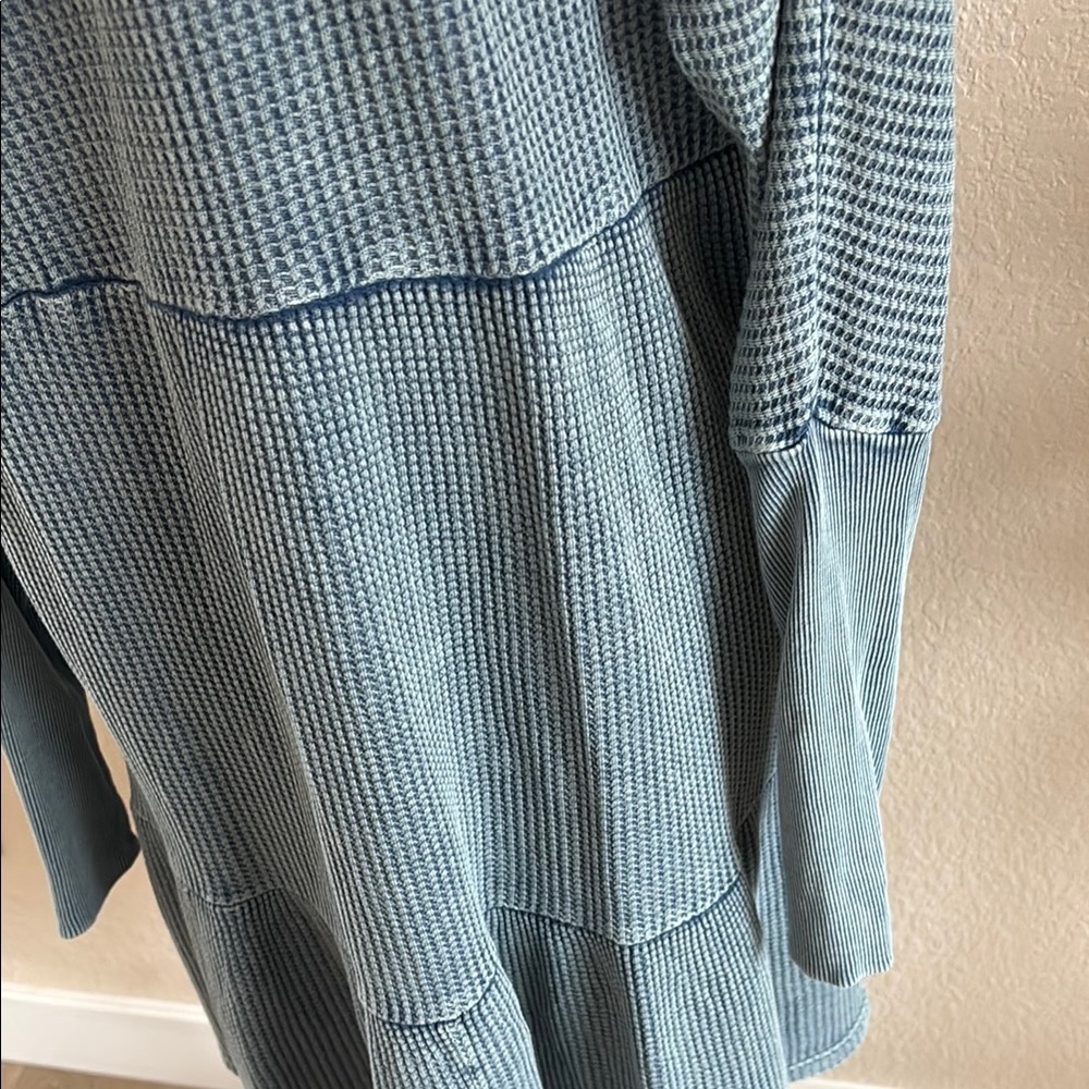 Free People Jolene Waffle Blue Long Sleeve Boho Mini Dress Small Medium XS 0025 - Picture 8 of 9